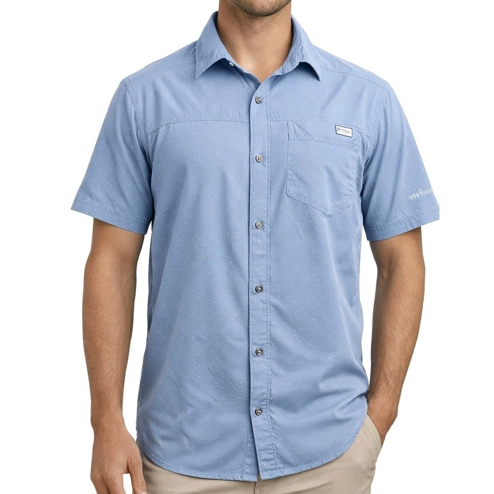 Columbia PFG Omni-Wick/Shade UPF 40 Fishing Shirt Men's Medium Blue Short Sleeve